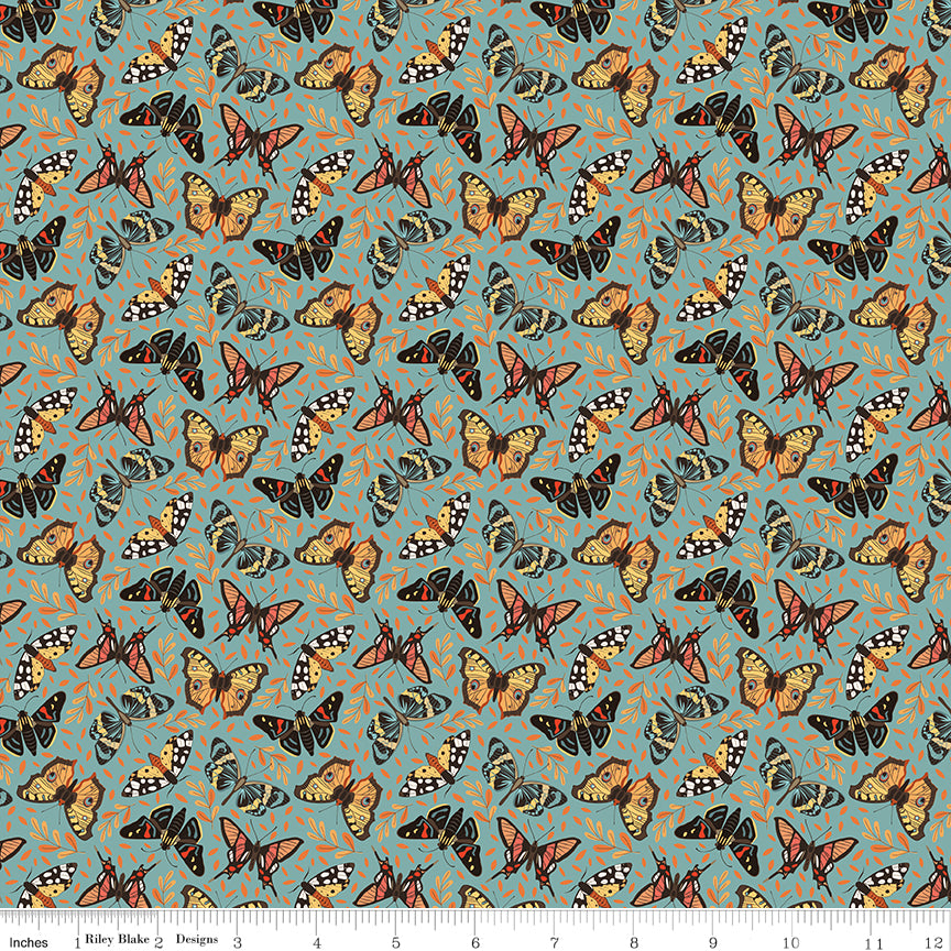 Secret Garden Quilt Fabric - Moths in Wedgewood Aqua - C18042-WEDGEWOOD