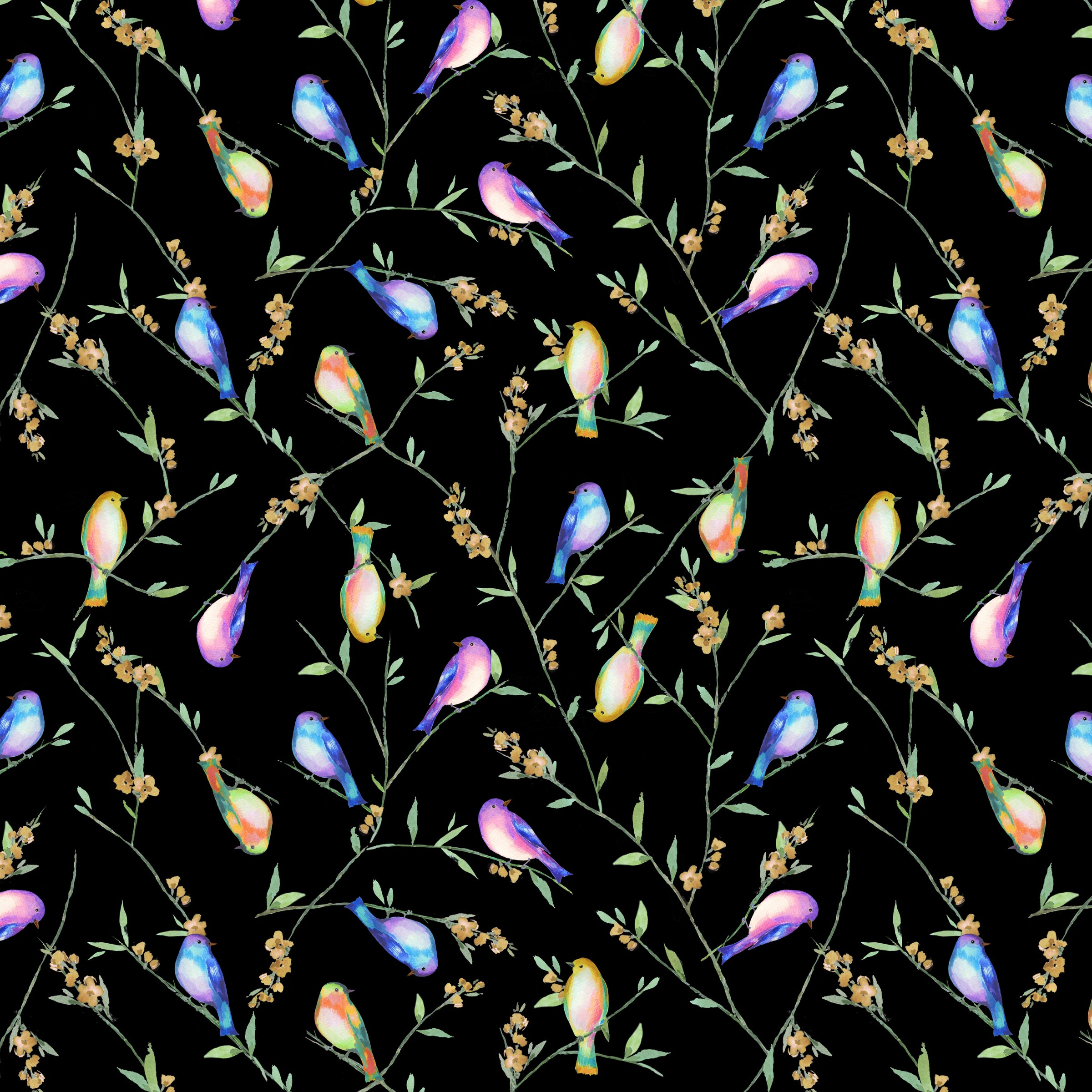 Serafina Quilt Fabric - Festive Flock in Black - 55268-2