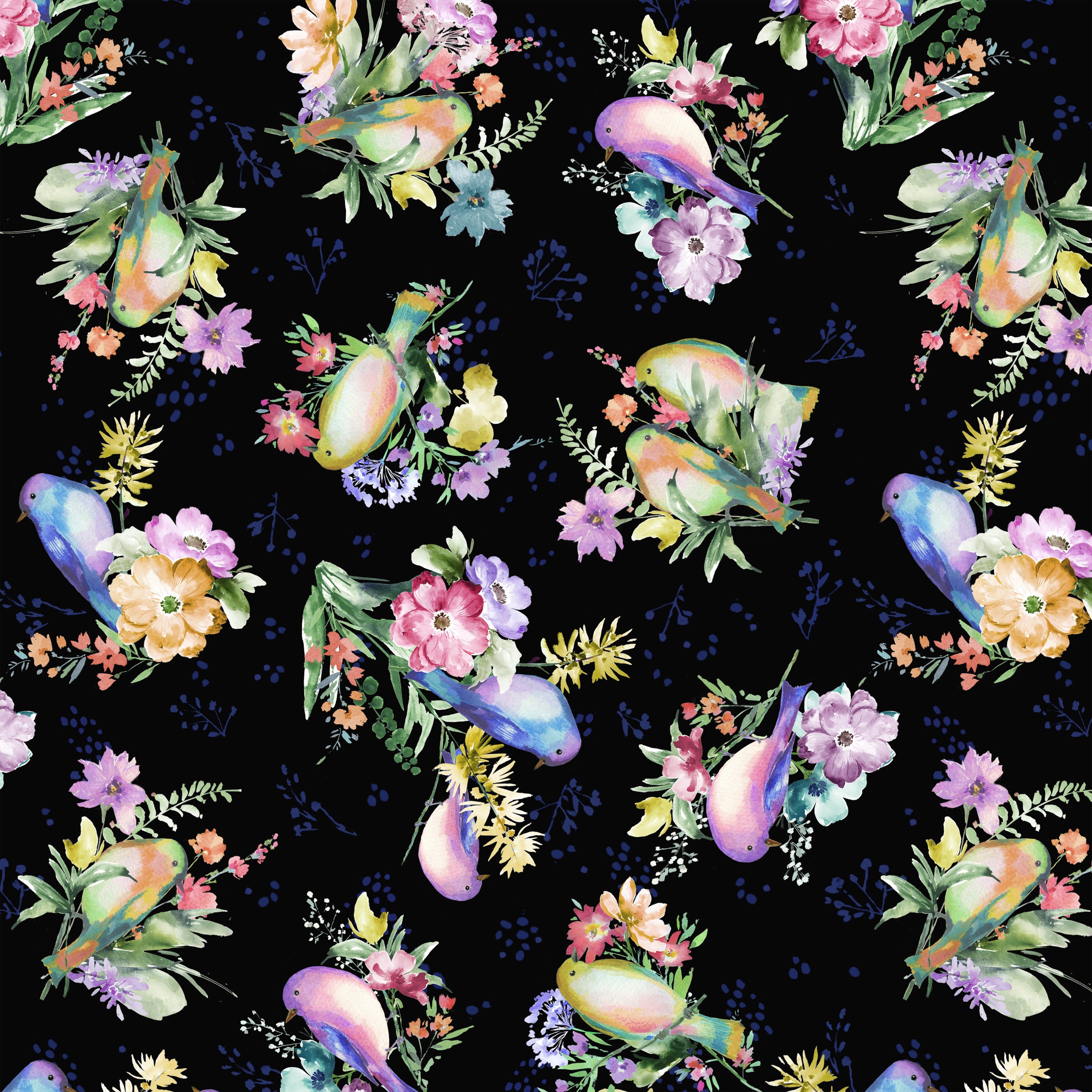 Serafina Quilt Fabric - Songbirds in Black - 55266-2