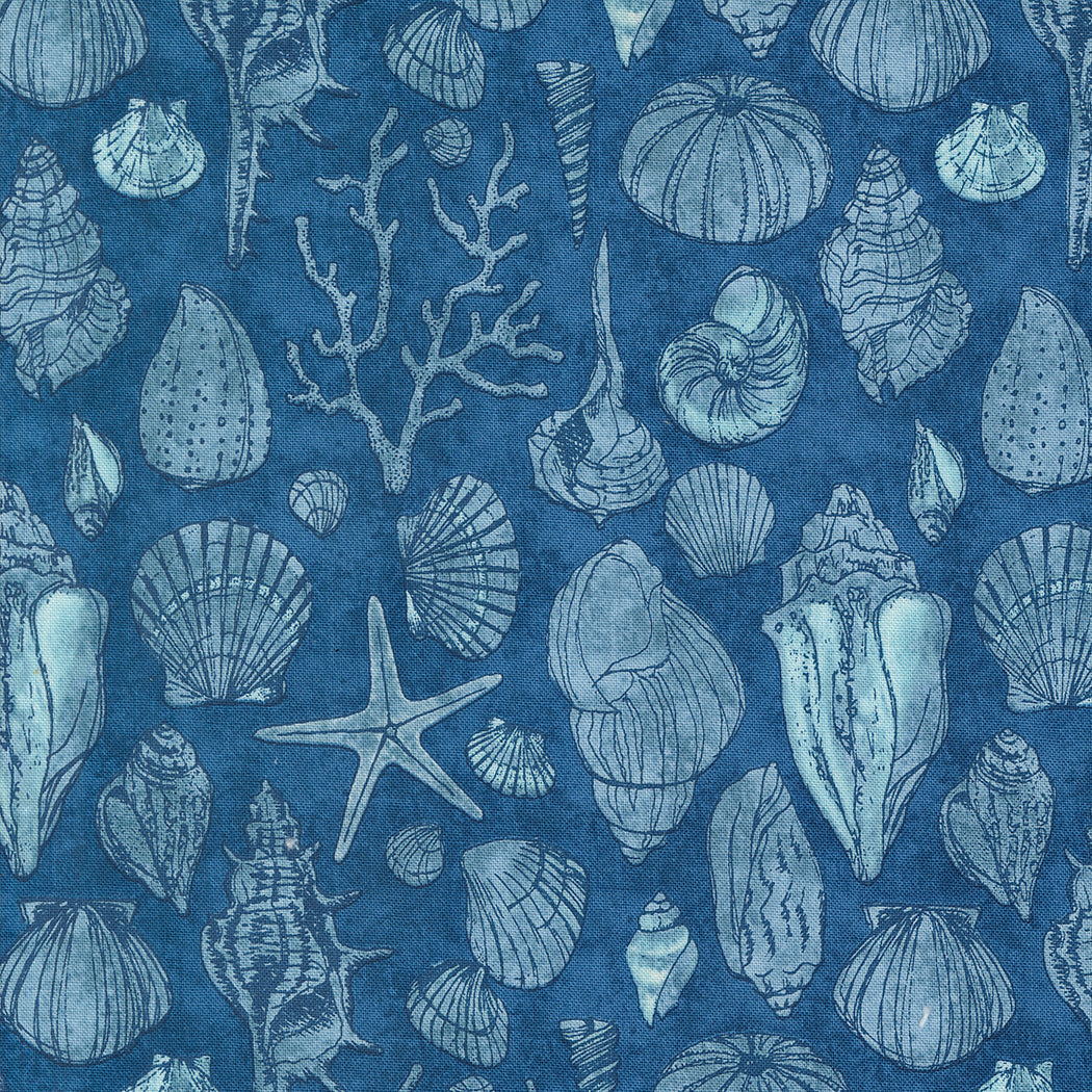 Serena Shores Quilt Fabric - Sketchy Shells in Coastal Blue - 48774 14