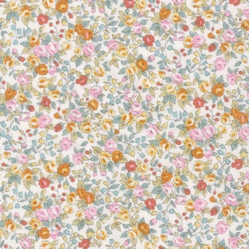 Sevenberry Bouquet Quilt Fabric - Mini Floral in Gold/Orange on Cream - 6121 D7-2 - Imported from Japan
