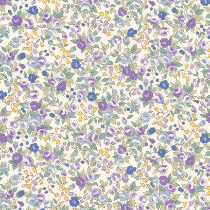 Sevenberry Bouquet Quilt Fabric - Mini Floral in Purple/Blue on Cream - 6121 D7-4 - Imported from Japan