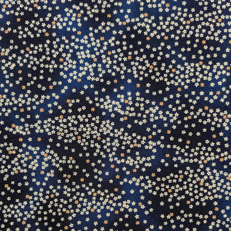 Sevenberry Kasuri Quilt Fabric - Cherry Blossoms in Navy Blue - 88234 D2-1 - Imported from Japan