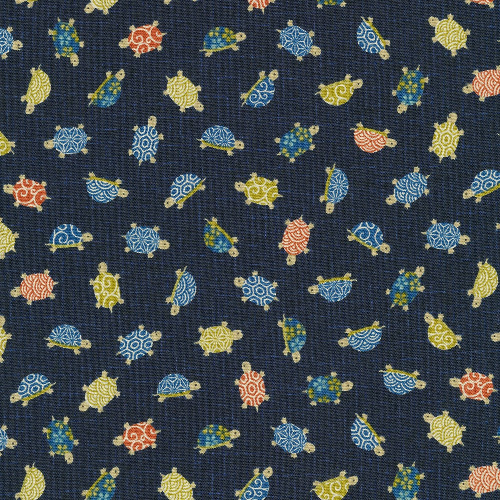 Sevenberry Kasuri Quilt Fabric - Turtles in Dark Blue - 88234 D3-1 - Imported from Japan