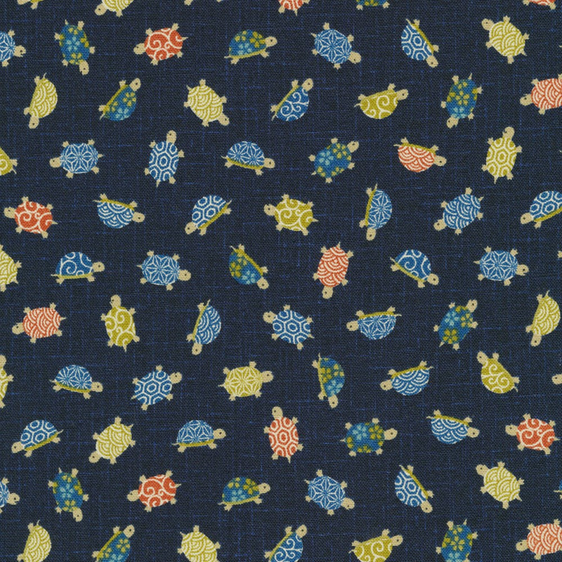 Sevenberry Kasuri Quilt Fabric - Turtles in Dark Blue - 88234 D3-1 - Imported from Japan