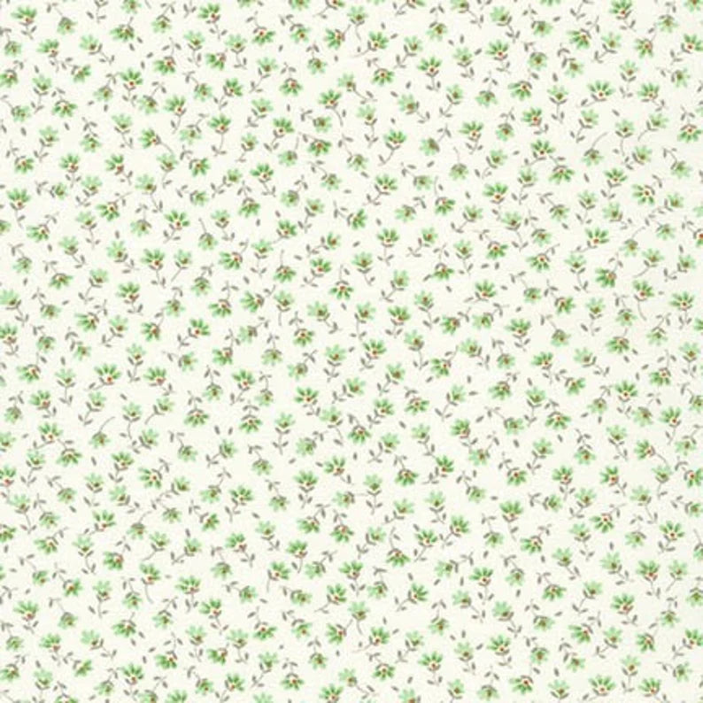 Sevenberry Petite Fleurs Quilt Fabric - Mini Floral in Green/Cream - 6100 D3-1 - Imported from Japan
