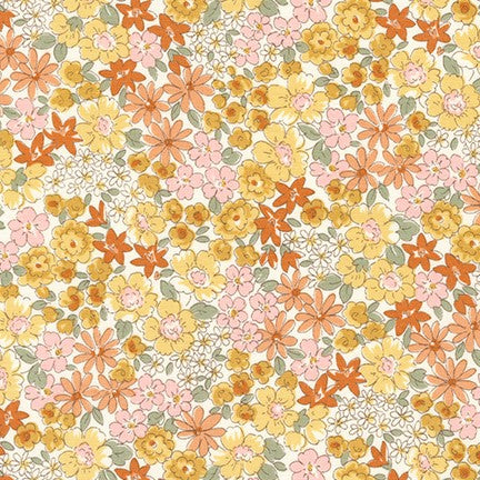 Sevenberry Petite Garden Quilt Fabric - Floral in Orange/Gold on Cream - 6163 D6 2 - Imported from Japan