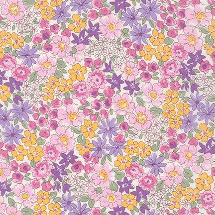 Sevenberry Petite Garden Quilt Fabric - Floral in Pink/Purple on Cream - 6163 D6 1 - Imported from Japan