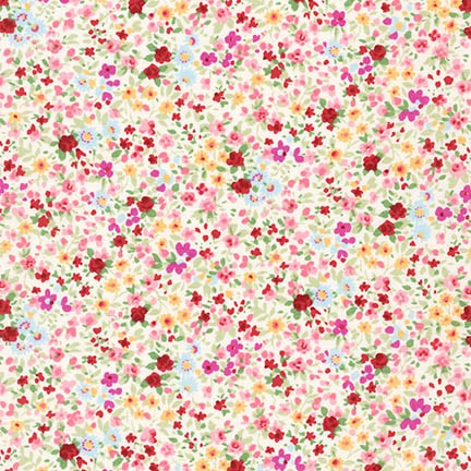 Sevenberry Petite Garden Quilt Fabric - Mini Floral in Red/Multi on Cream - 6116 D1-1 - Imported from Japan