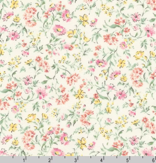 Sevenberry Petite Garden Quilt Fabric - Small Floral in Pink/Yellow on Cream - 6117 D4-1 - Imported from Japan
