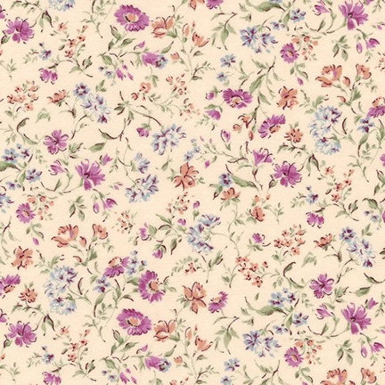 Sevenberry Petite Garden Quilt Fabric - Small Floral in Purple/Blue on Cream - 6117 D4-3 - Imported from Japan