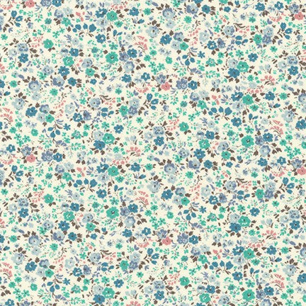 Sevenberry Petite Garden Quilt Fabric - Tiny Floral in Aqua on Cream - 6163 D3 3 - Imported from Japan