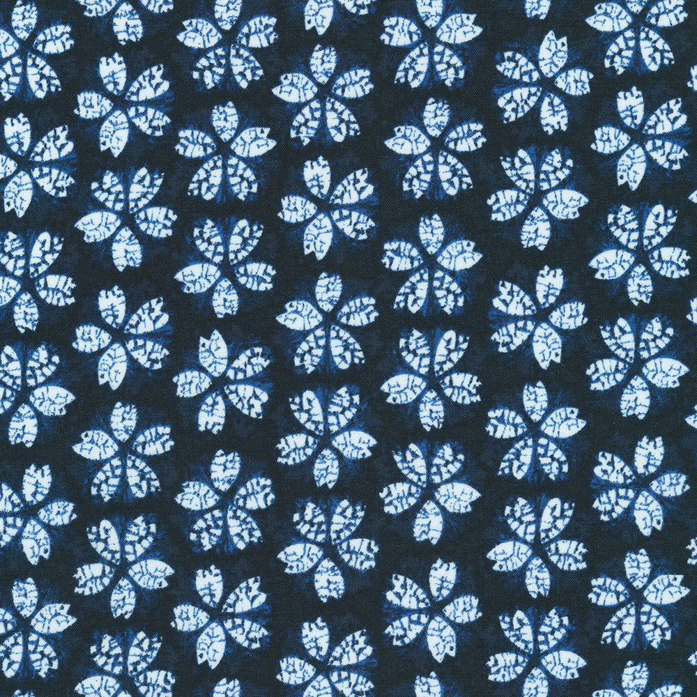 Sevenberry Shibori Blues Quilt Fabric - Cherry Blossoms in Navy Blue - 850257 D8-1