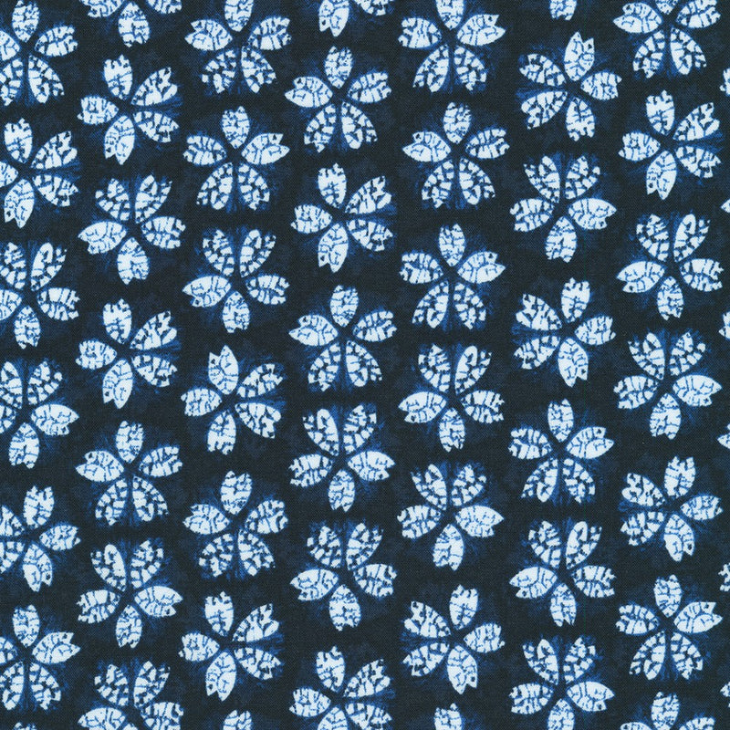 Sevenberry Shibori Blues Quilt Fabric - Cherry Blossoms in Navy Blue - 850257 D8-1