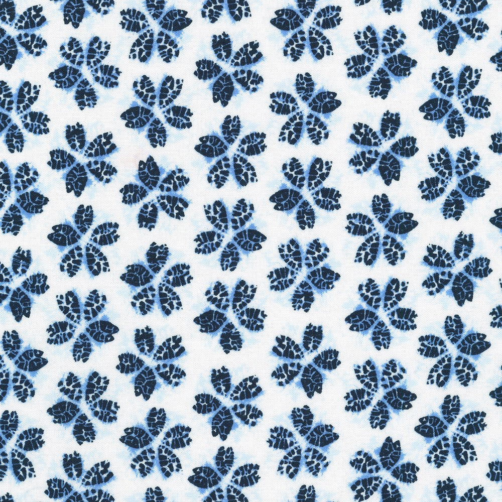 Sevenberry Shibori Blues Quilt Fabric - Cherry Blossoms in White - 850257 D8-4