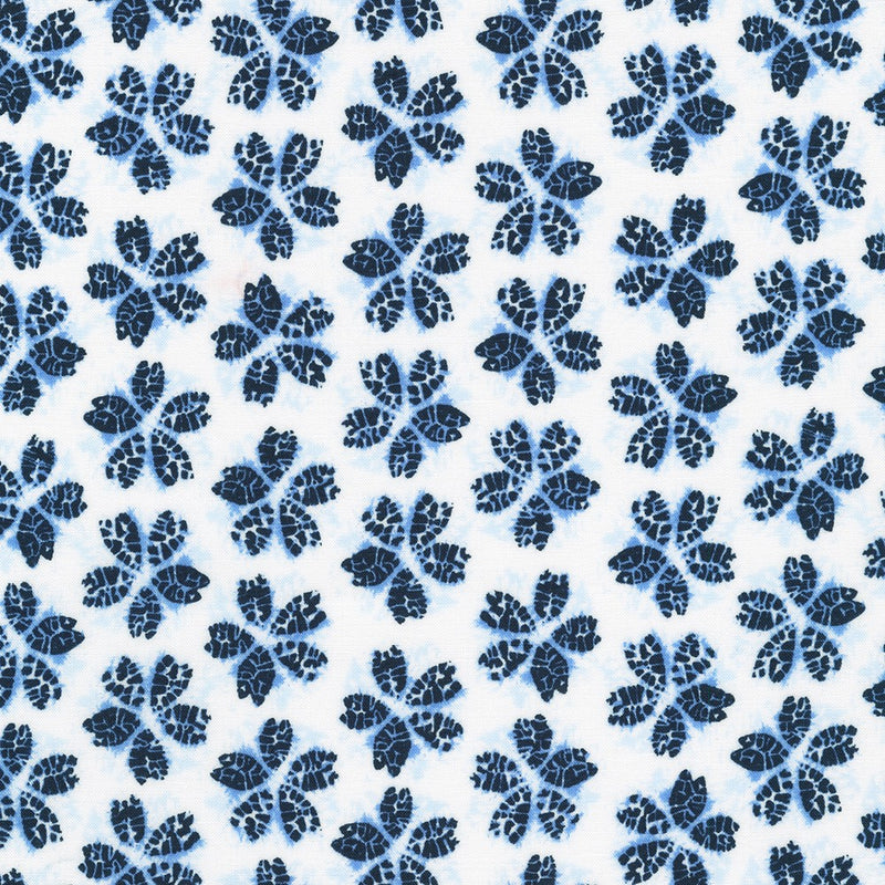 Sevenberry Shibori Blues Quilt Fabric - Cherry Blossoms in White - 850257 D8-4