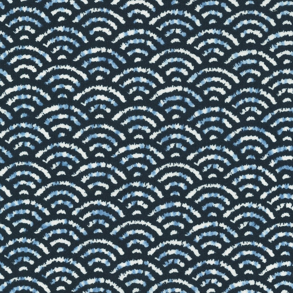 Sevenberry Shibori Blues Quilt Fabric - Fans in Dark Blue/White - 850257 D7-1 - Imported from Japan