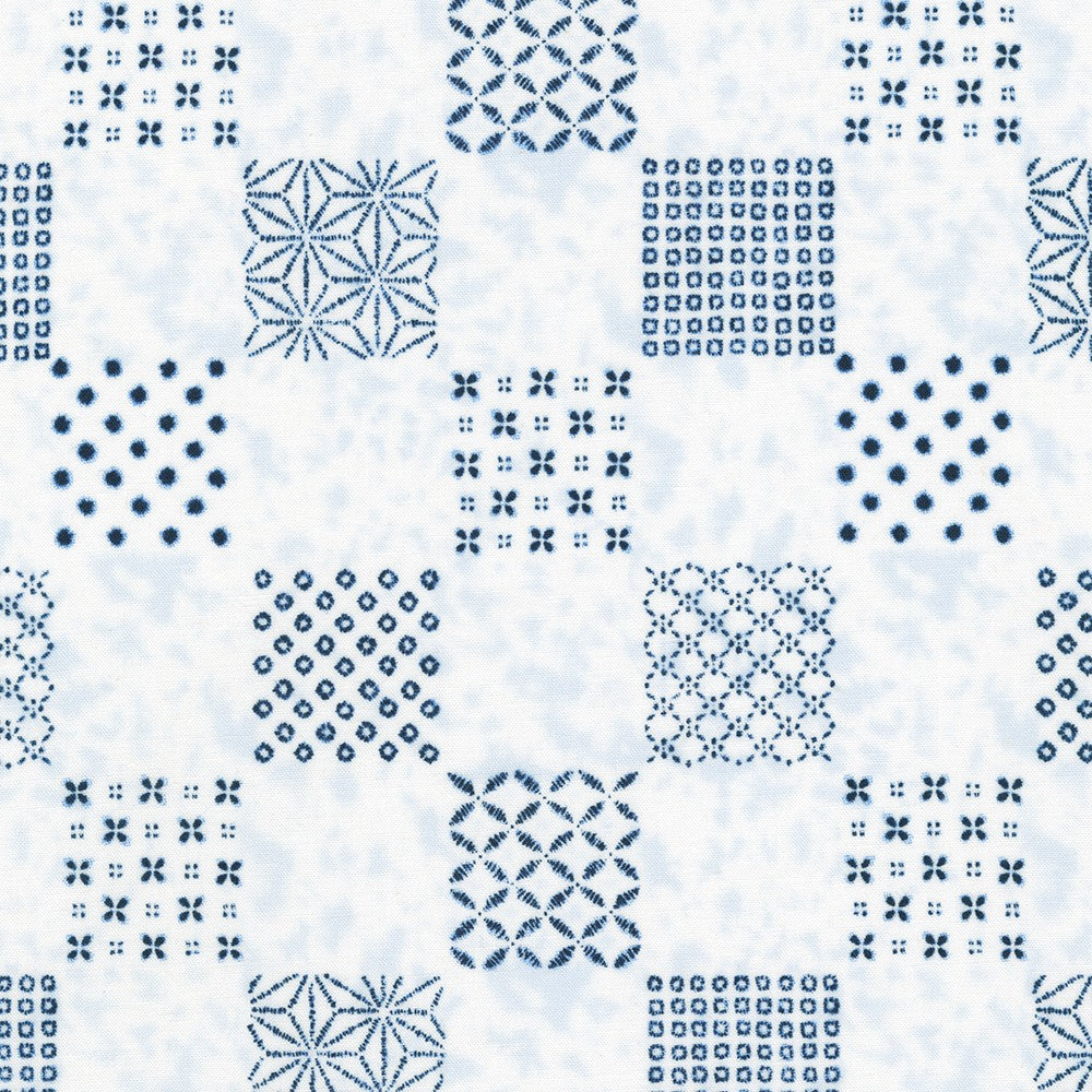 Sevenberry Shibori Blues Quilt Fabric - Patchwork in White - 850257 D10-4