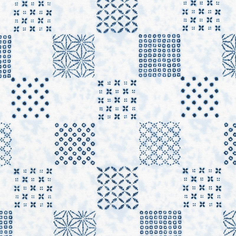 Sevenberry Shibori Blues Quilt Fabric - Patchwork in White - 850257 D10-4