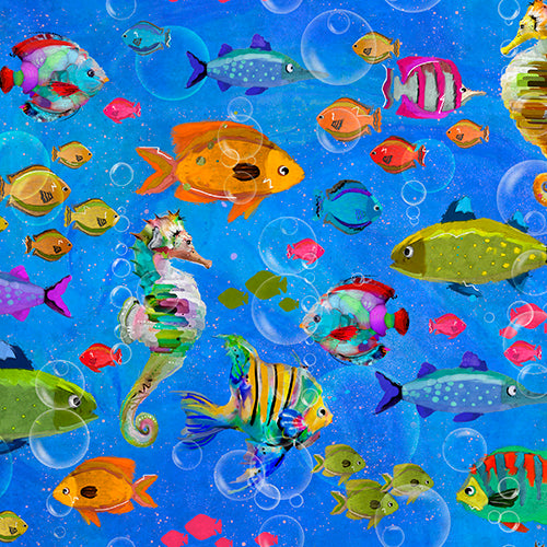 Shining Sea Quilt Fabric - Fishes Galore in Blue/Multi  - 21690 Multi