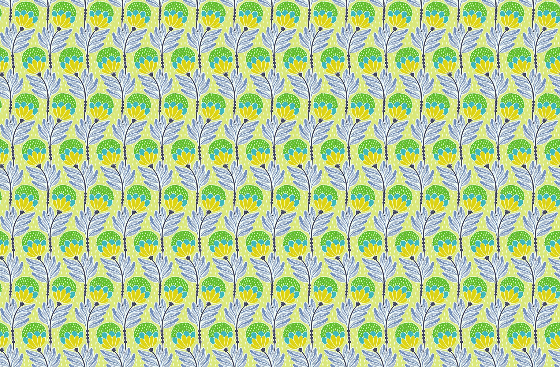 Shooting Star Quilt Fabric by Anna Maria Parry - Bouncy Blooms in Meadow Green/Multi - AMT117-73C
