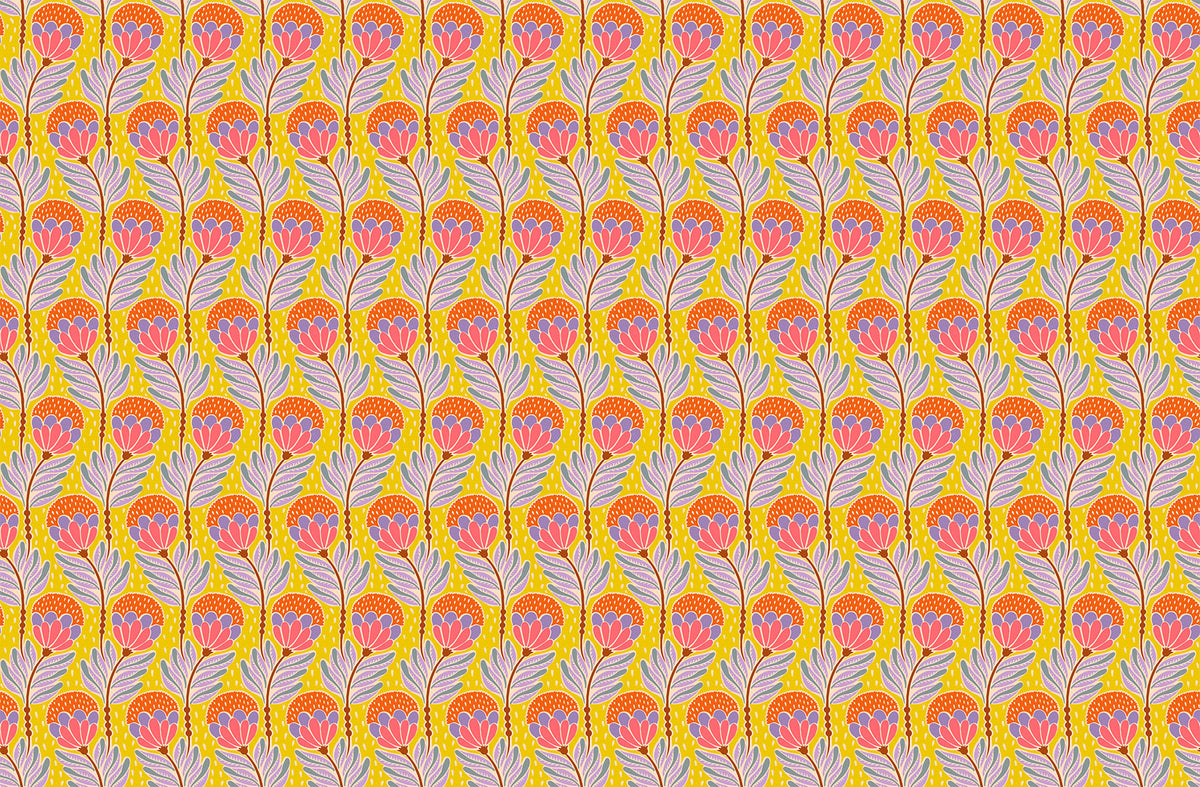 Shooting Star Quilt Fabric by Anna Maria Parry - Bouncy Blooms in Saffron Yellow/Multi - AMT117-54L