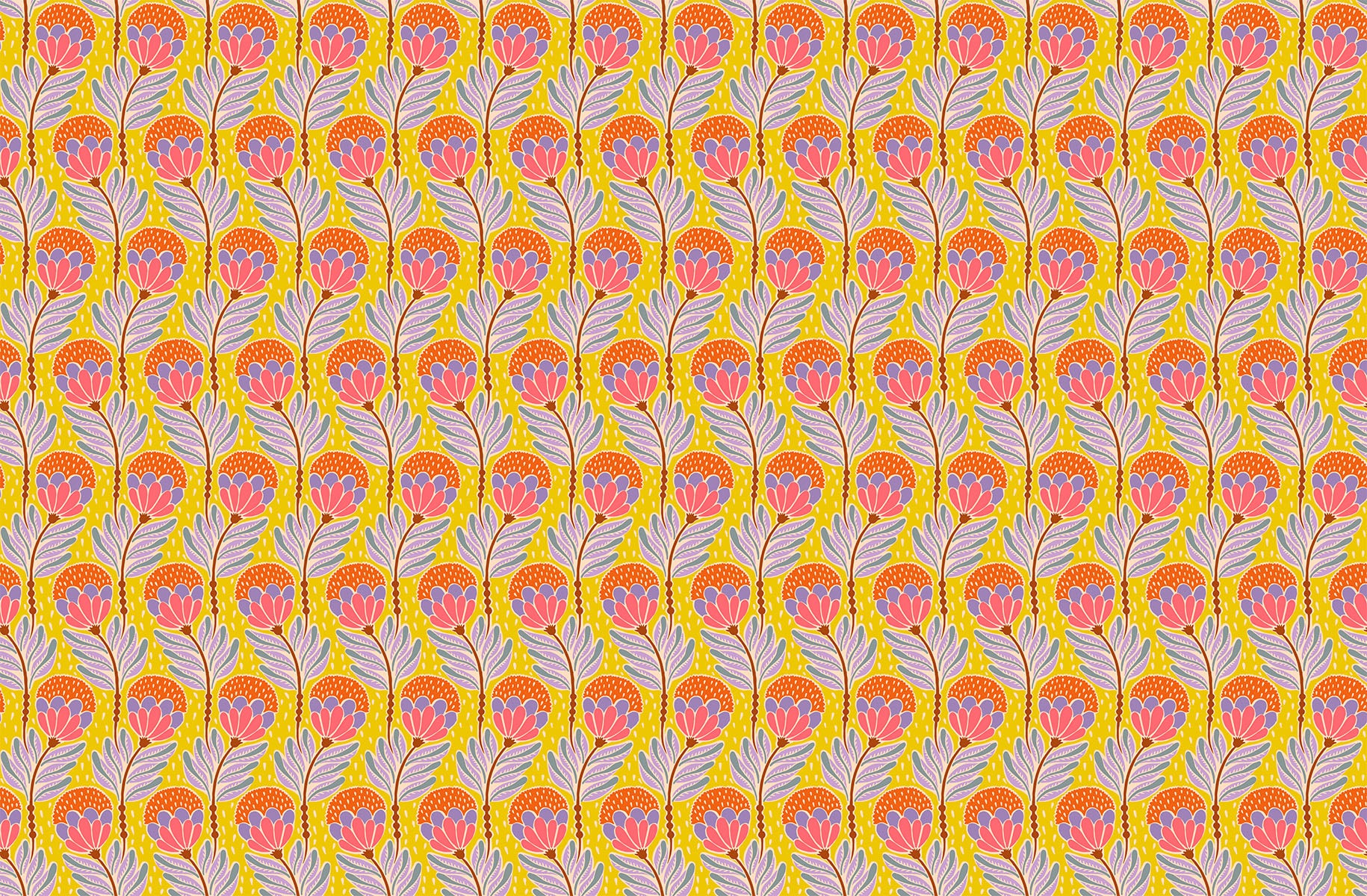 Shooting Star Quilt Fabric by Anna Maria Parry - Bouncy Blooms in Saffron Yellow/Multi - AMT117-54L