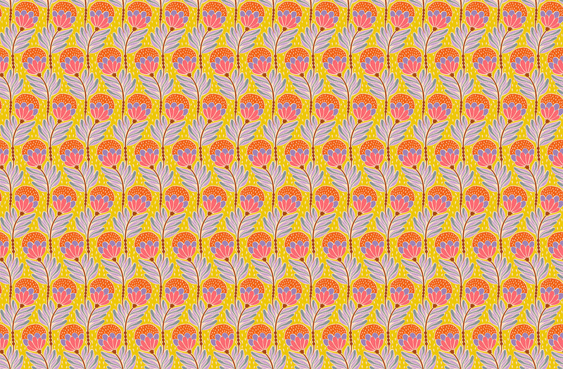 Shooting Star Quilt Fabric by Anna Maria Parry - Bouncy Blooms in Saffron Yellow/Multi - AMT117-54L