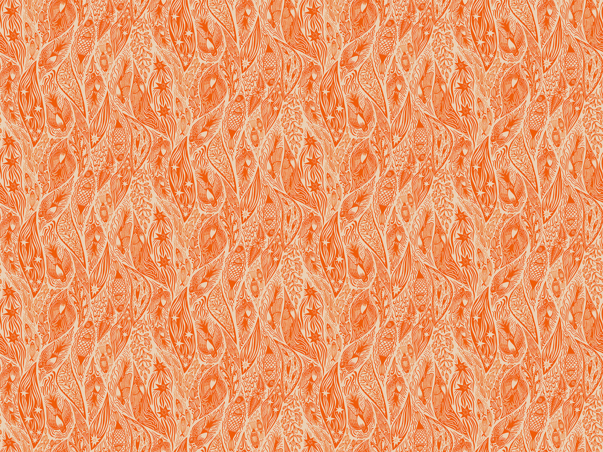 Shooting Star Quilt Fabric by Anna Maria Parry - Current in Tangerine Orange - AMT118-59V