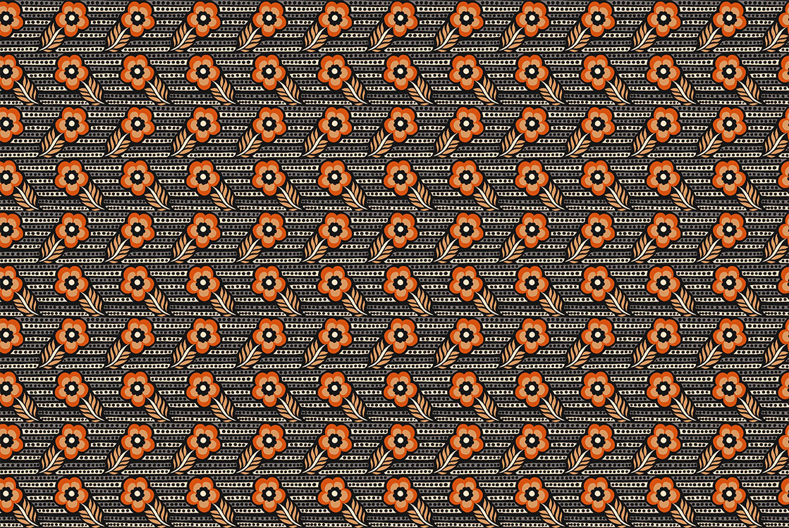 Shooting Star Quilt Fabric by Anna Maria Parry - Woodcarving in Black/Orange - AMT121-99L