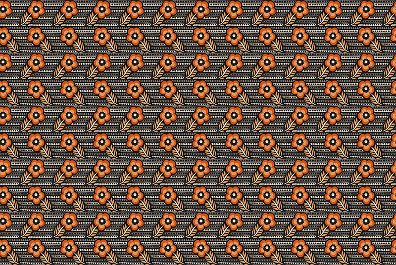 Shooting Star Quilt Fabric by Anna Maria Parry - Woodcarving in Black/Orange - AMT121-99L