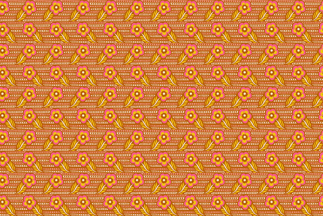 Shooting Star Quilt Fabric by Anna Maria Parry - Woodcarving in Caramel Gold/Pink - AMT121-58C