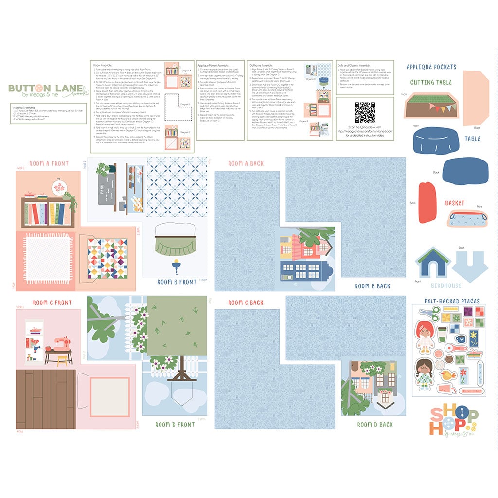 Shop Hop Quilt Fabric - Button Lane Doll House Canvas Panel - Y4795-5 - SOLD AS A 54" PANEL - 100% COTTON CANVAS