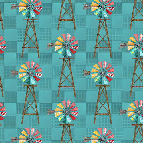 Shop Hop Quilt Fabric - Whirling Windmill in Teal - 21697-TEA