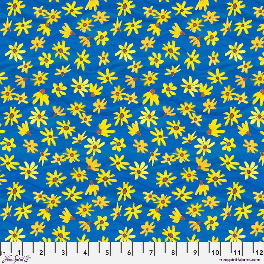Sisters Mountain Meadow Quilt Fabric - Coneflower Confetti in Sunshine Blue/Yellow - PWKD004.SUNSHINE