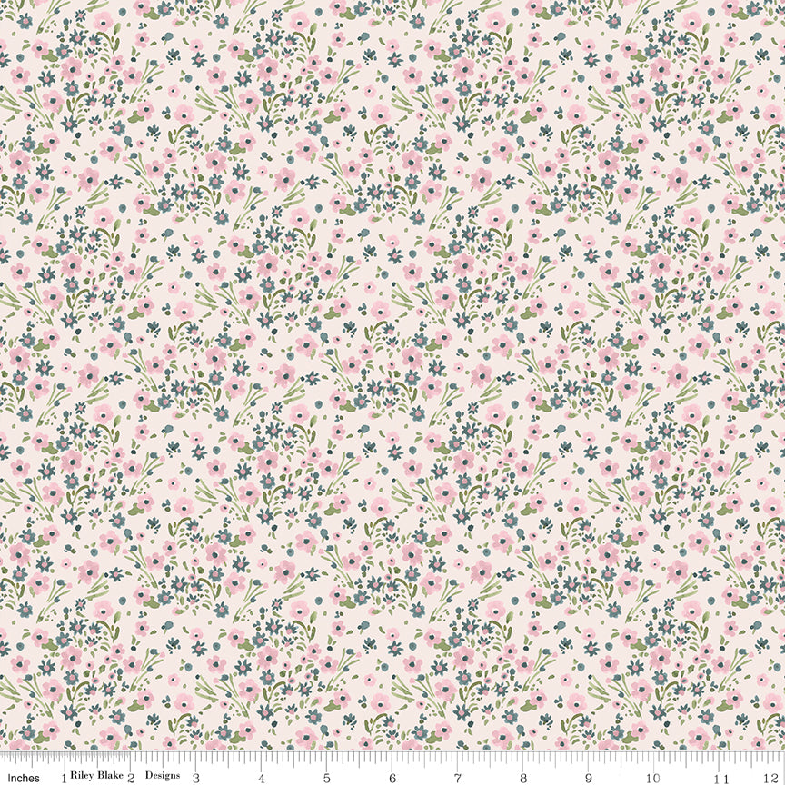 Sketchbook Quilt Fabric - Blossoms in Cream - CD17524-CREAM