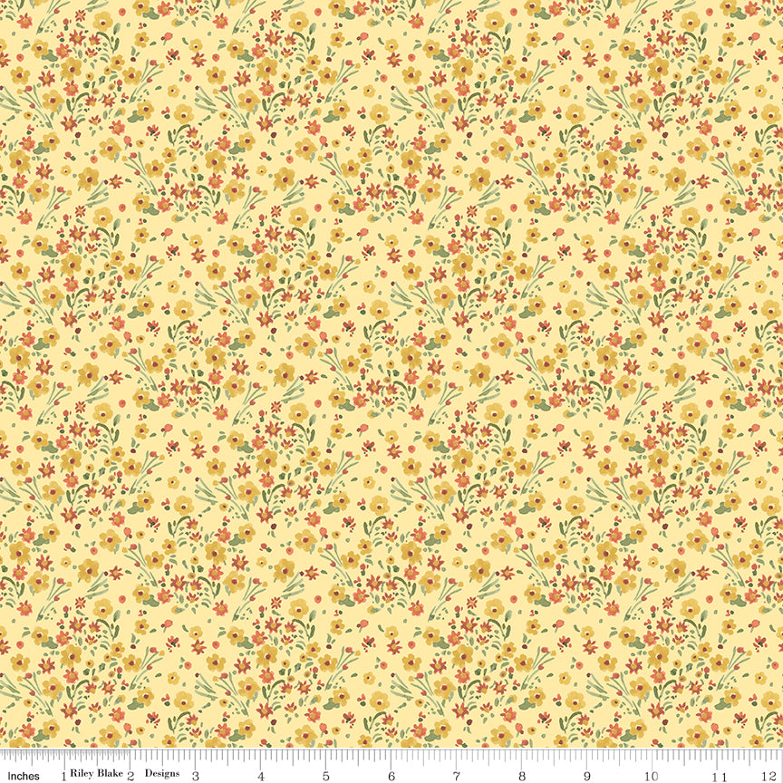Sketchbook Quilt Fabric - Blossoms in Sunny Yellow - CD17524-SUNNY