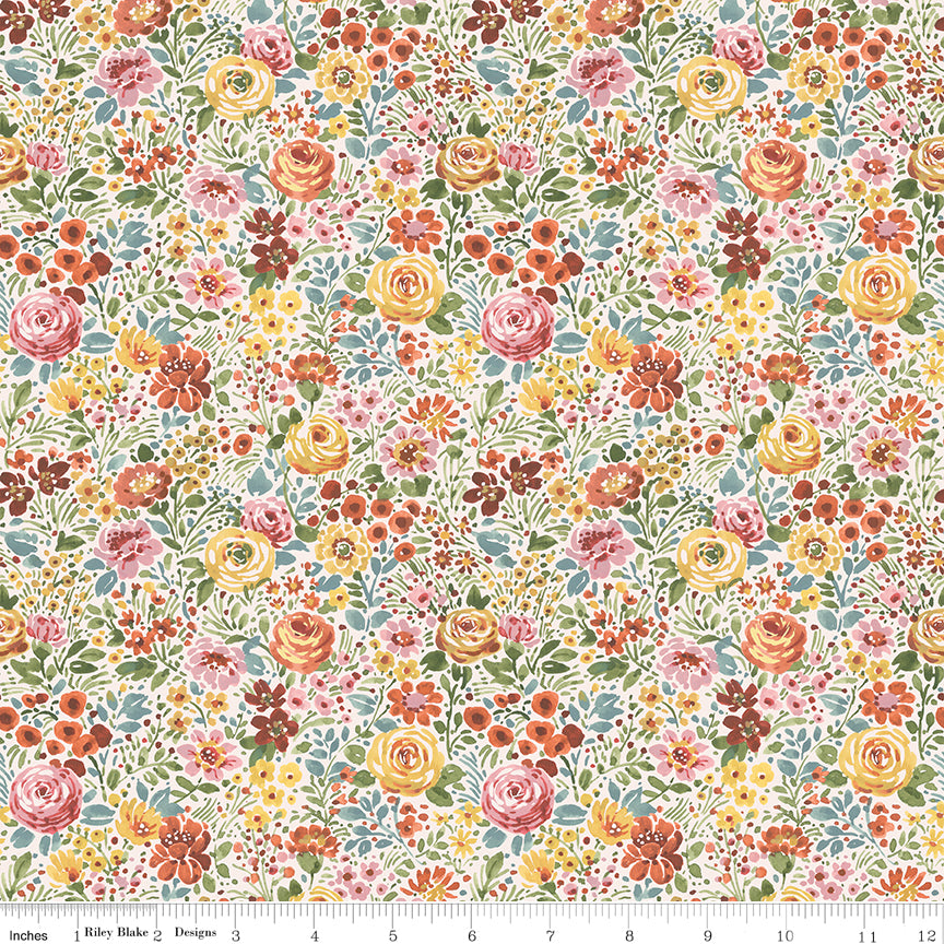 Sketchbook Quilt Fabric - Flower Garden in Cream - CD17522-CREAM