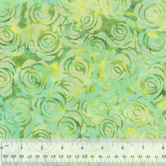 Soft Spring Batik Quilt Fabric - Rosebush in Sage Green - 3405Q-X