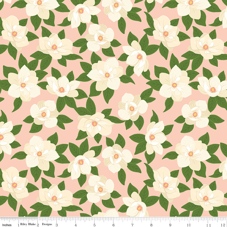 Southern Charm Quilt Fabric - Main Magnolias in Peaches n Cream - C17440-PEACHES