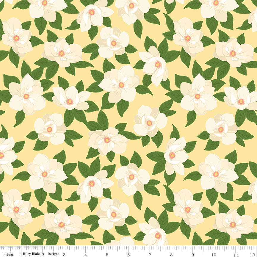 Southern Charm Quilt Fabric - Main Magnolias in Yellow - C17440-YELLOW