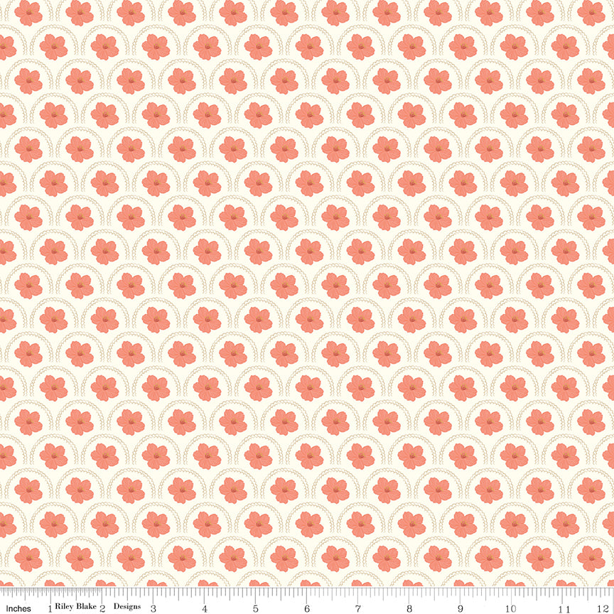 Southern Charm Quilt Fabric - Peach Blossoms in Cloud Cream - C17441-CLOUD