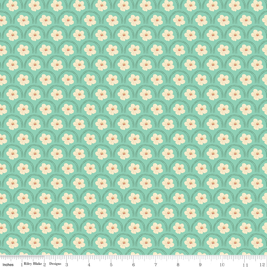 Southern Charm Quilt Fabric - Peach Blossoms in Mint Green - C17441-MINT