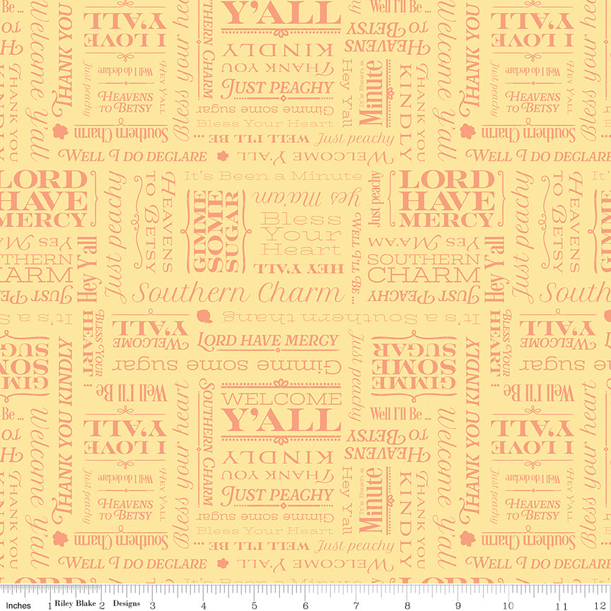 Southern Charm Quilt Fabric - Text in Yellow - C17443-YELLOW