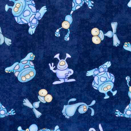 Space Ace Quilt Fabric - Alien Toss in Navy Blue - 1649 29573 N