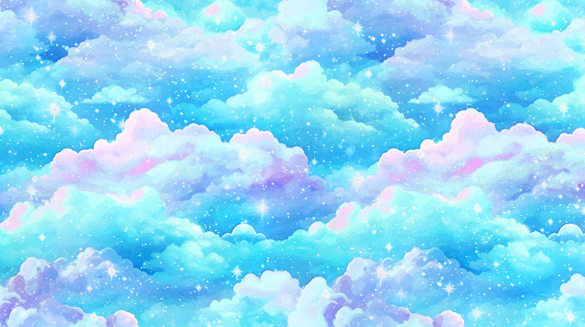 Sparkle Magic Quilt Fabric - Clouds in Blue/Multi with Silver Metallic - G27637-43