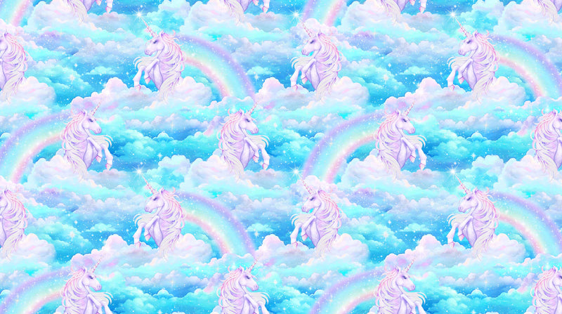 Sparkle Magic Quilt Fabric - Unicorn Cloud in Blue/Multi with Silver Metallic - G27636-43