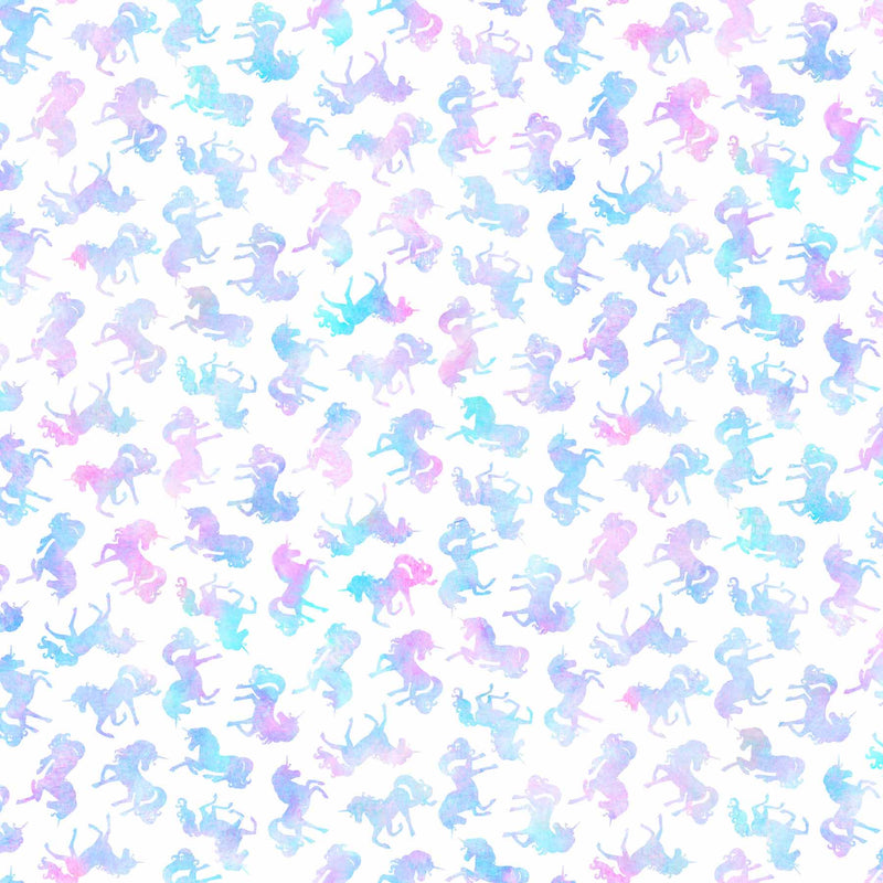 Sparkle Magic Quilt Fabric - Unicorn Toss Light in White/Multi - 27639-10