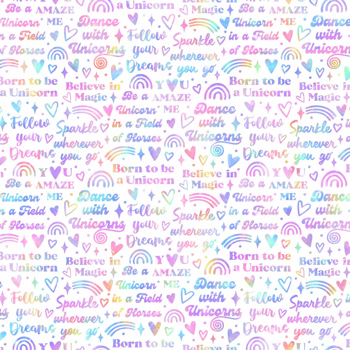 Sparkle Magic Quilt Fabric - Words in White/Multi - 27640-10