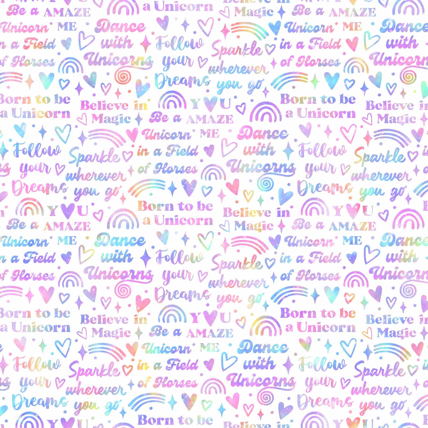 Sparkle Magic Quilt Fabric - Words in White/Multi - 27640-10